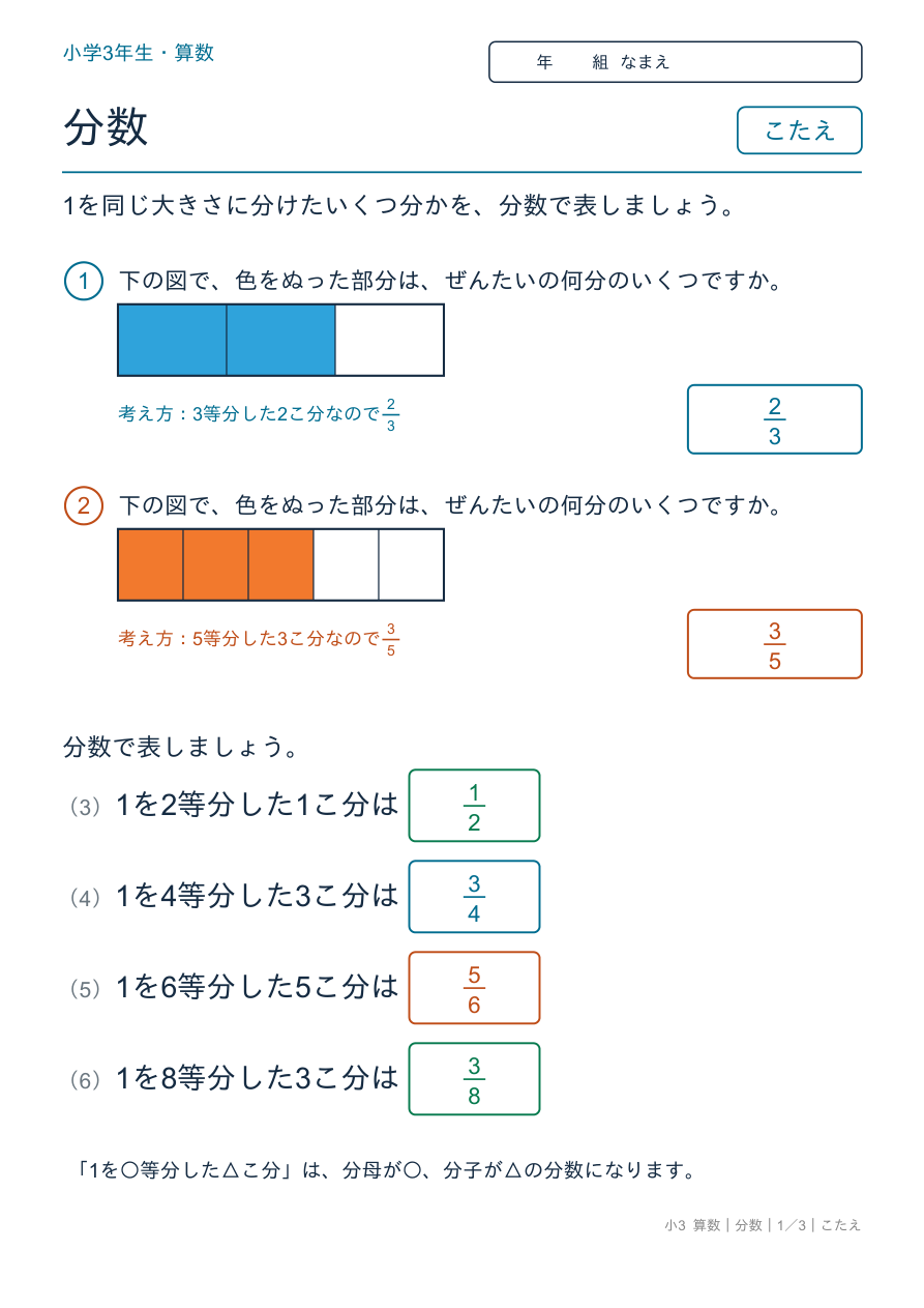 分数 分数の意味 のこたえページ