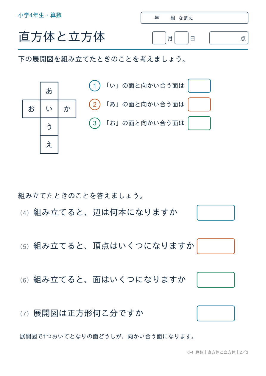 直方体と立方体 展開図と向かい合う面