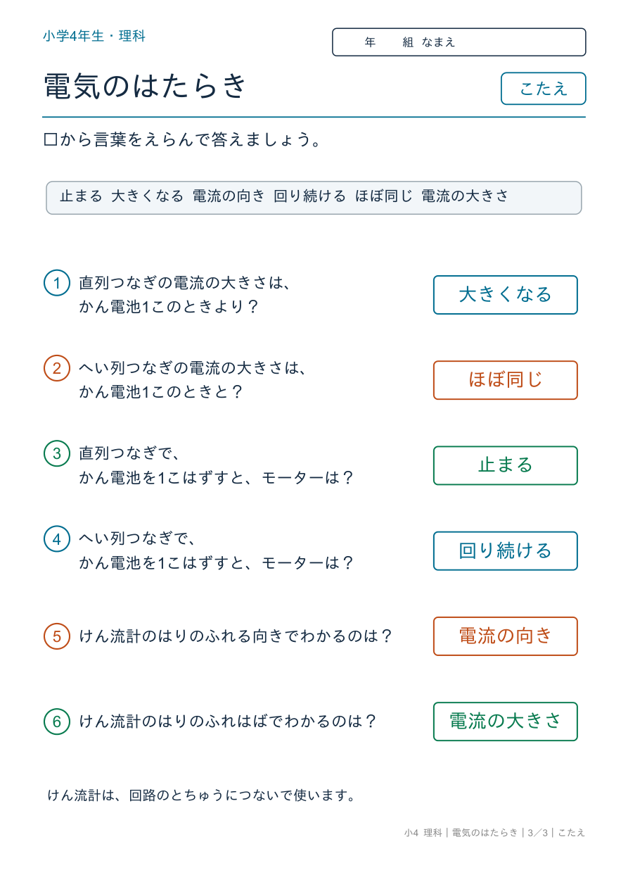 電気のはたらき 電気のはたらき のこたえページ