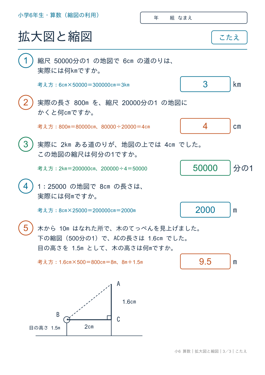 拡大図と縮図 縮図の利用 のこたえページ