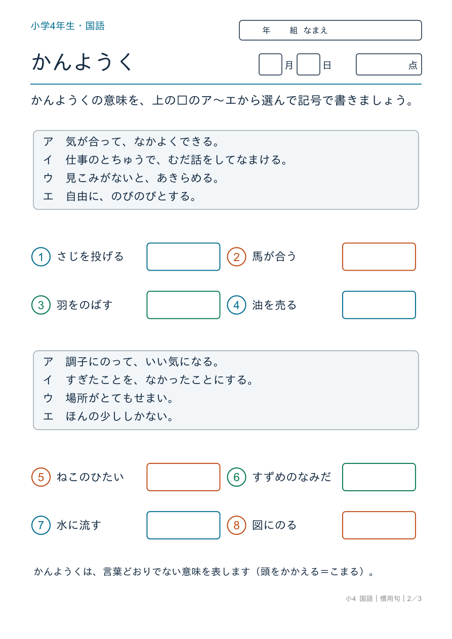 慣用句 慣用句の意味 の問題ページ