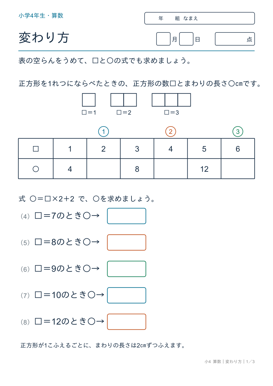 変わり方 表を完成させよう