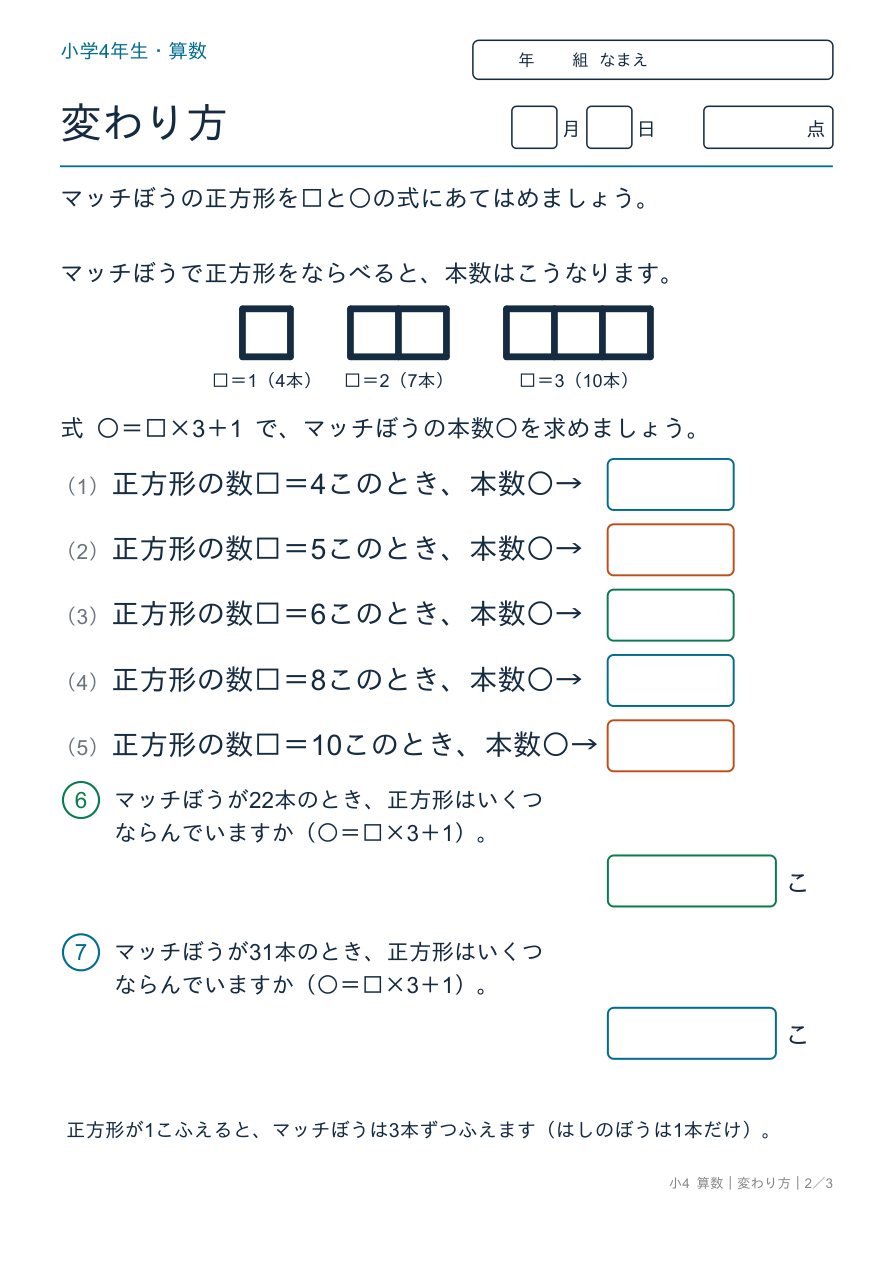 変わり方 □と○の式にあてはめよう