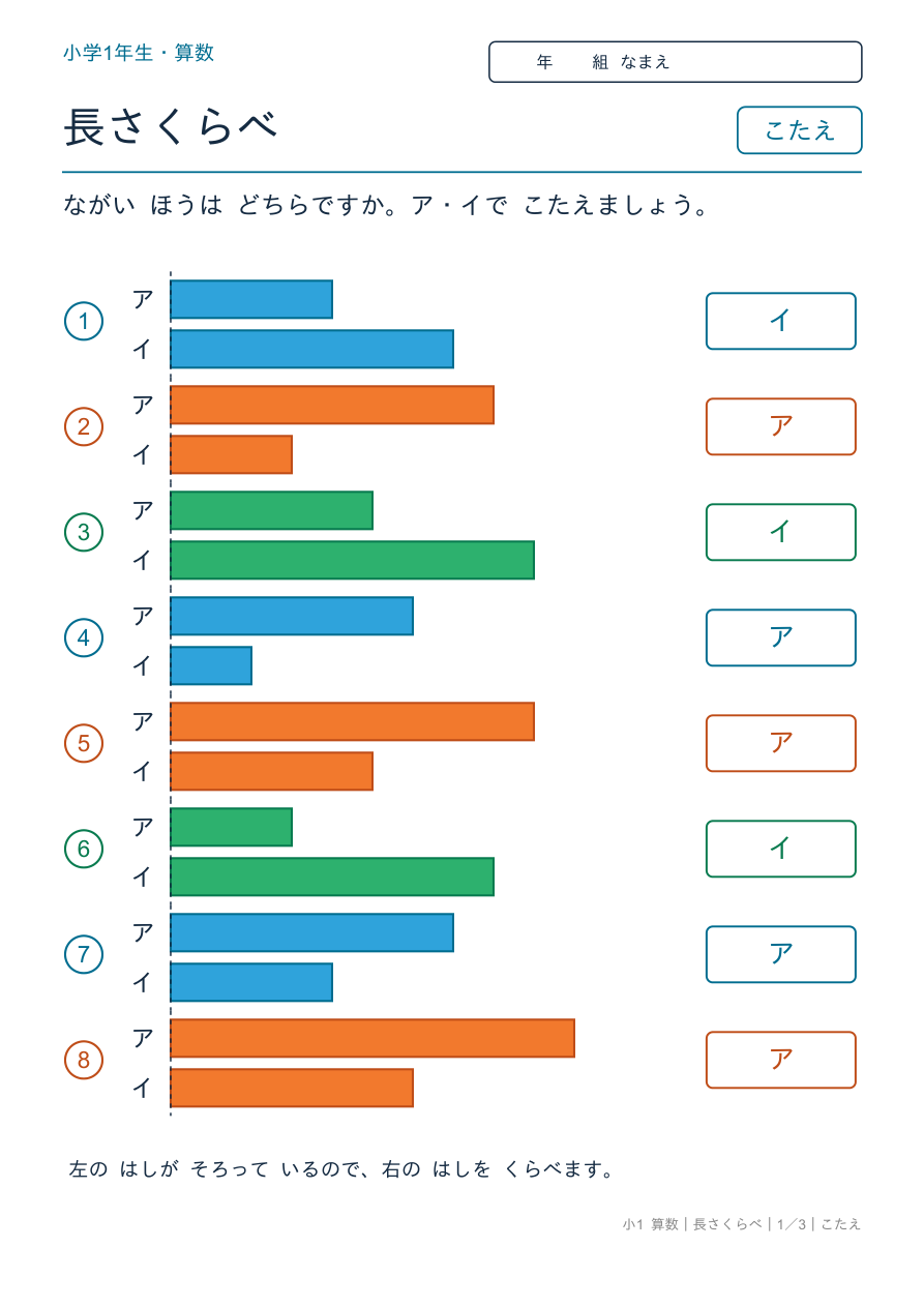 長さくらべ テープの長さくらべ のこたえページ