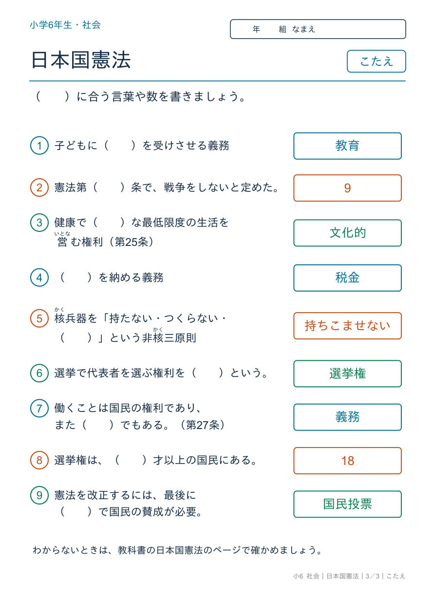 日本国憲法 権利と義務 のこたえページ