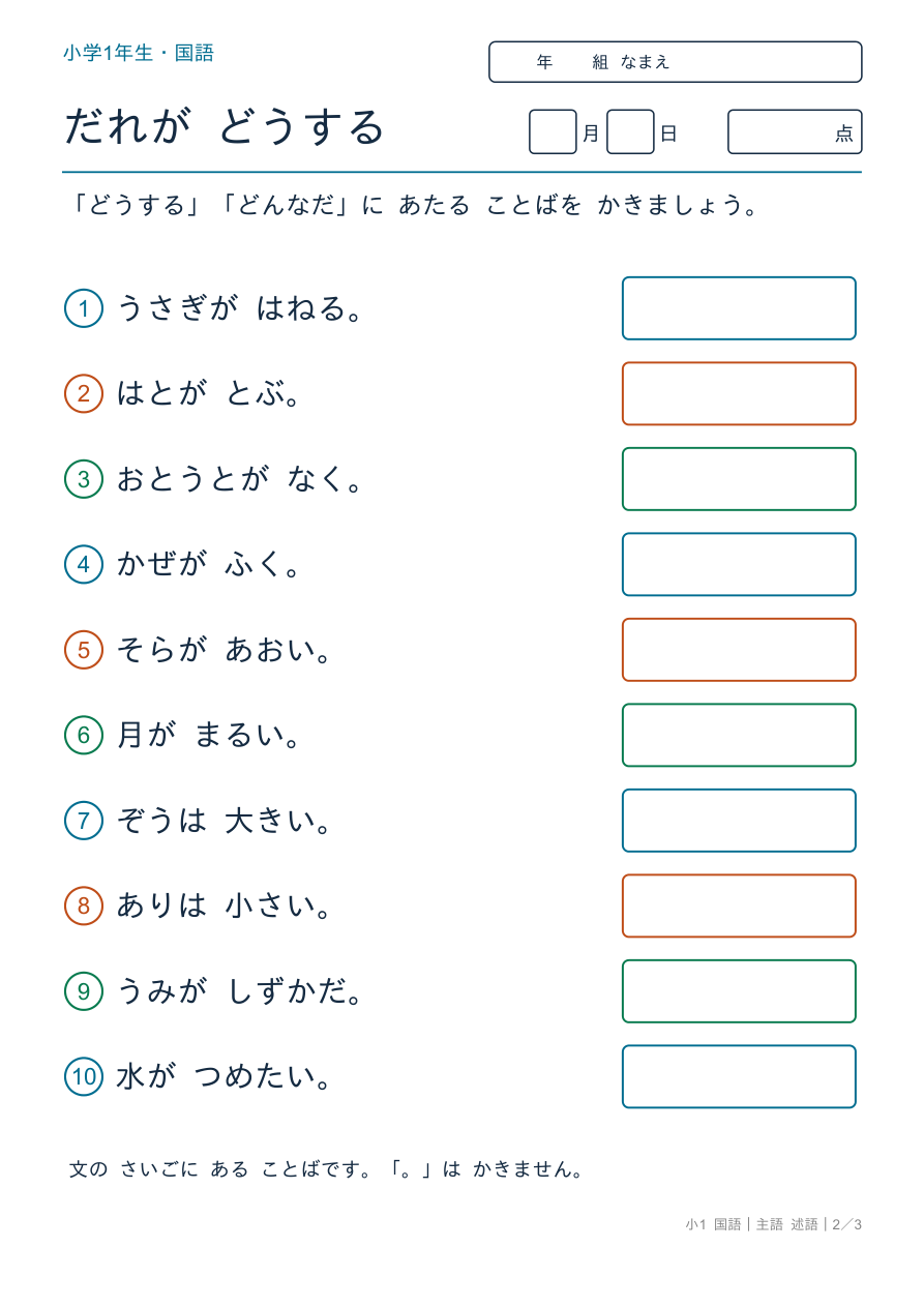 主語 述語 どうする(どんなだ) の問題ページ