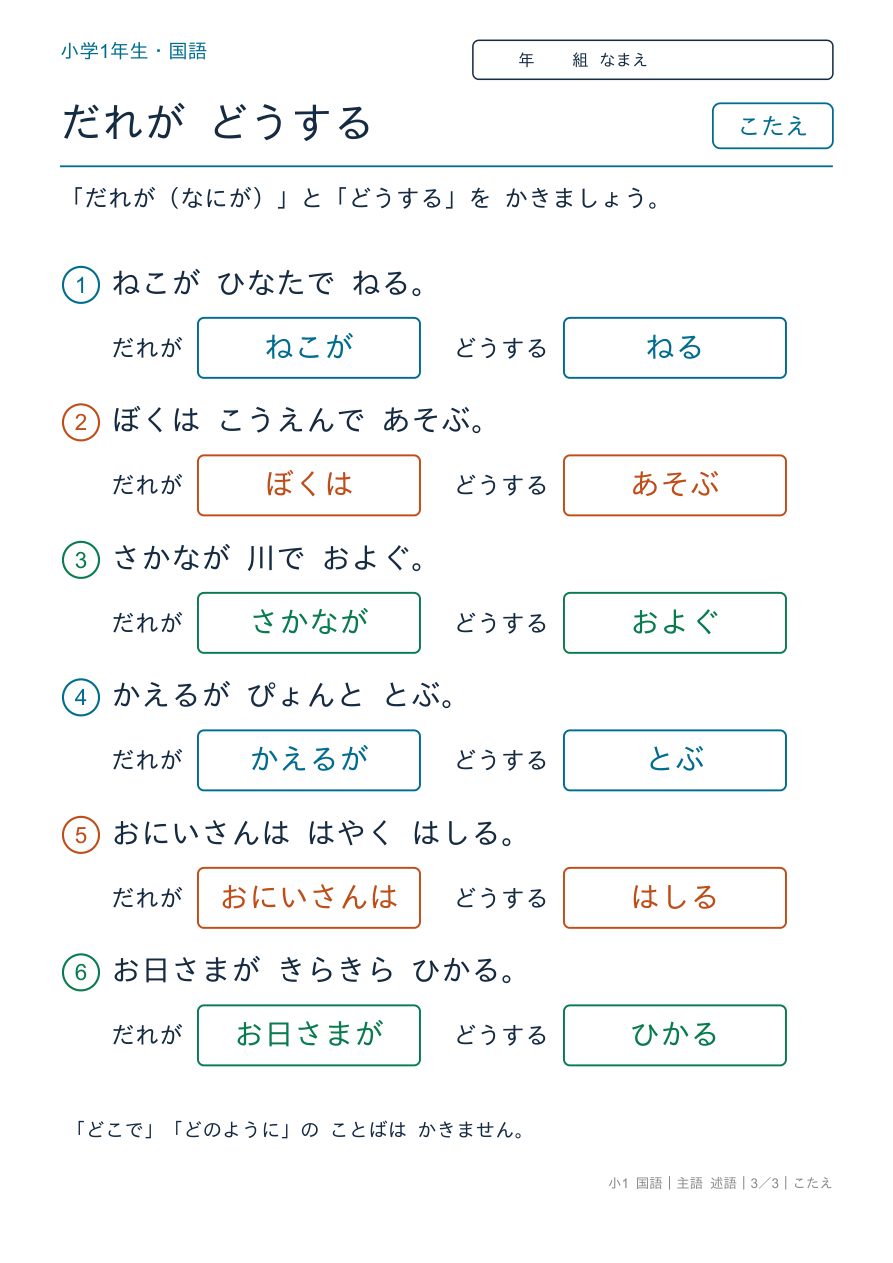 主語 述語 だれが どうする のこたえページ
