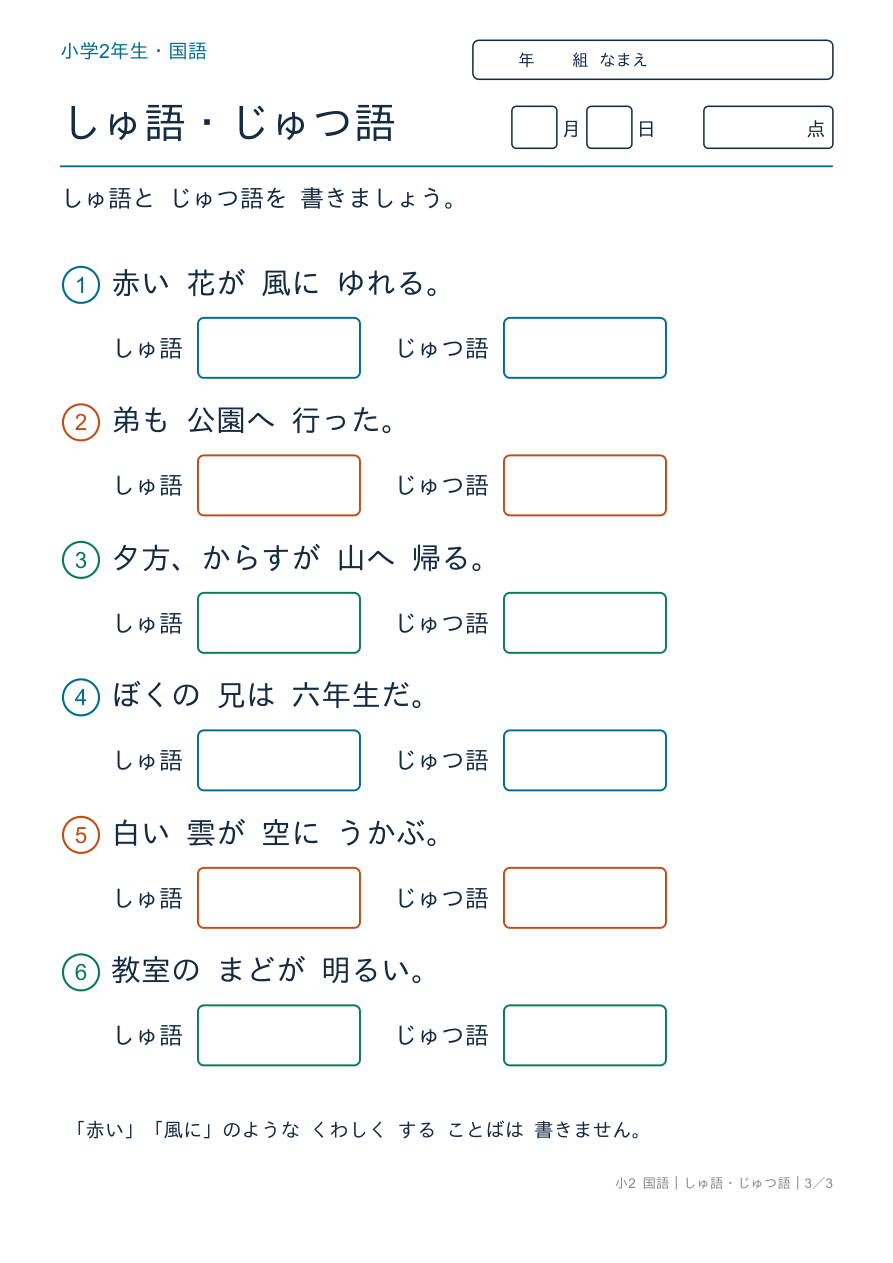 2年の主語・述語 しゅ語と じゅつ語