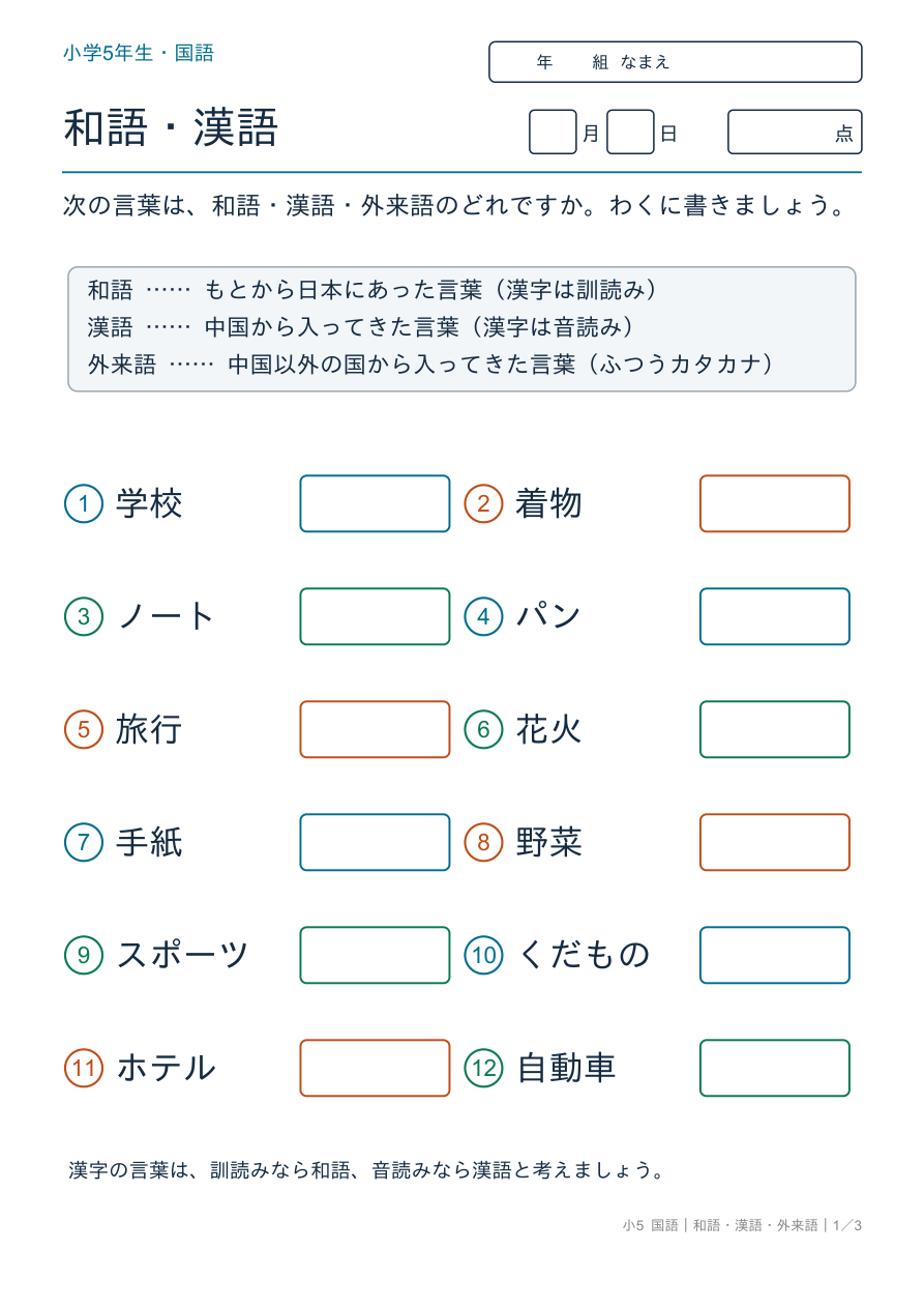 和語・漢語・外来語 三つに分けよう
